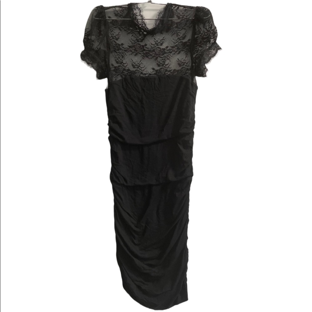 Rugby by Ralph Lauren Black ruched side lace dress